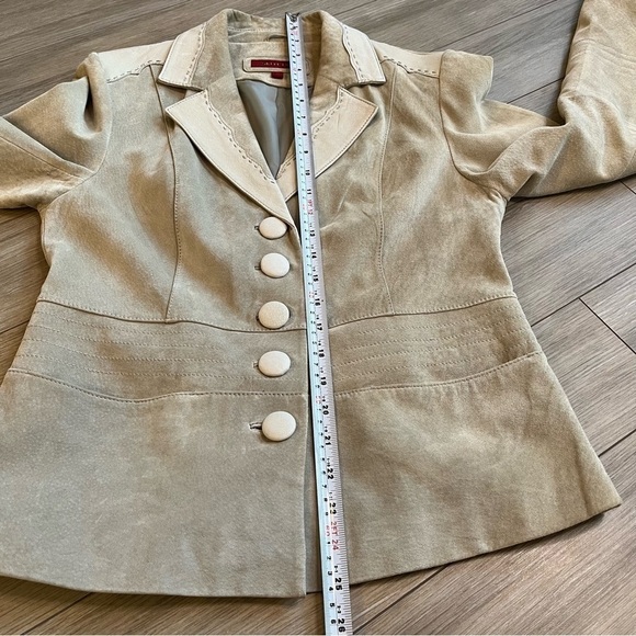SKOTTS Washable Suede & Leather Trim Western Blazer – Taupe/Cream – Size S - Picture 15 of 17